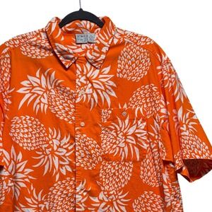 Ocean Pacific Mens Orange Pineapple Print Cotton Button Down Shirt Large OP